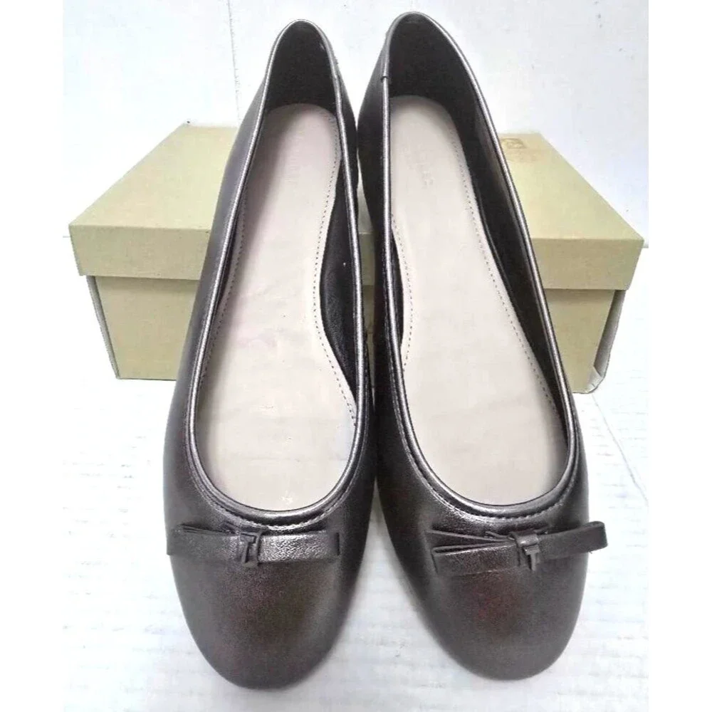 Ted Baker Gunmetal Leather Bow Ballerina Flat Shoe Women's Noraih 40 US 9.5